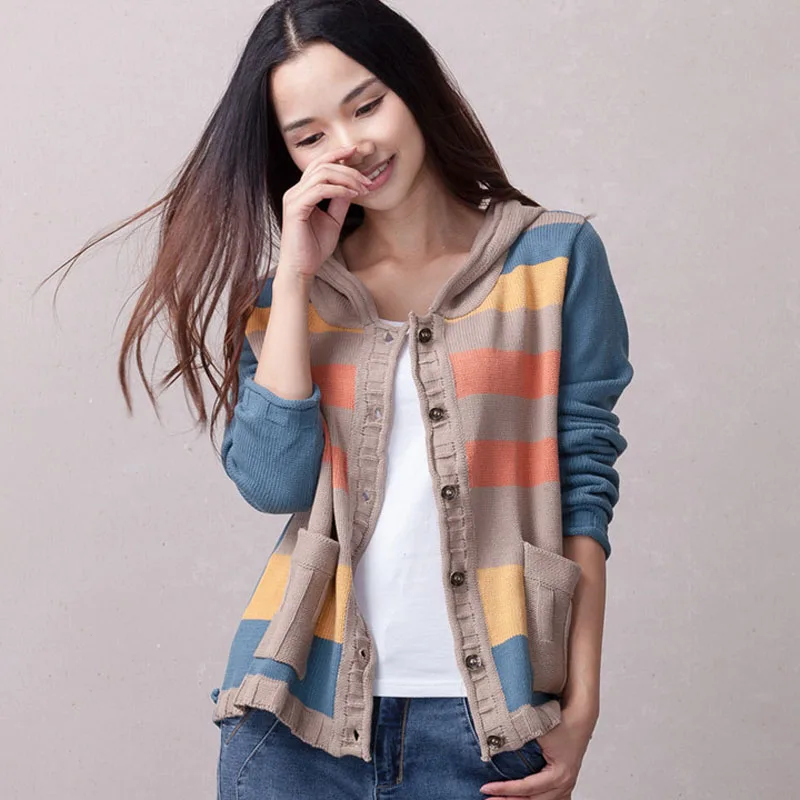 Women Knitted Coat With A Hood 2023 Spring And Autumn Casual Cardigan Button Short Female Thin Sweater Korean Style