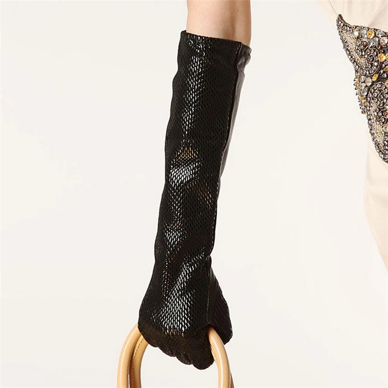 Fashion Snakeskin Pattern Brand Genuine Leather Gloves Black Women Gloves Sheepskin Winter Five Finger Driving Glove L041NN-5