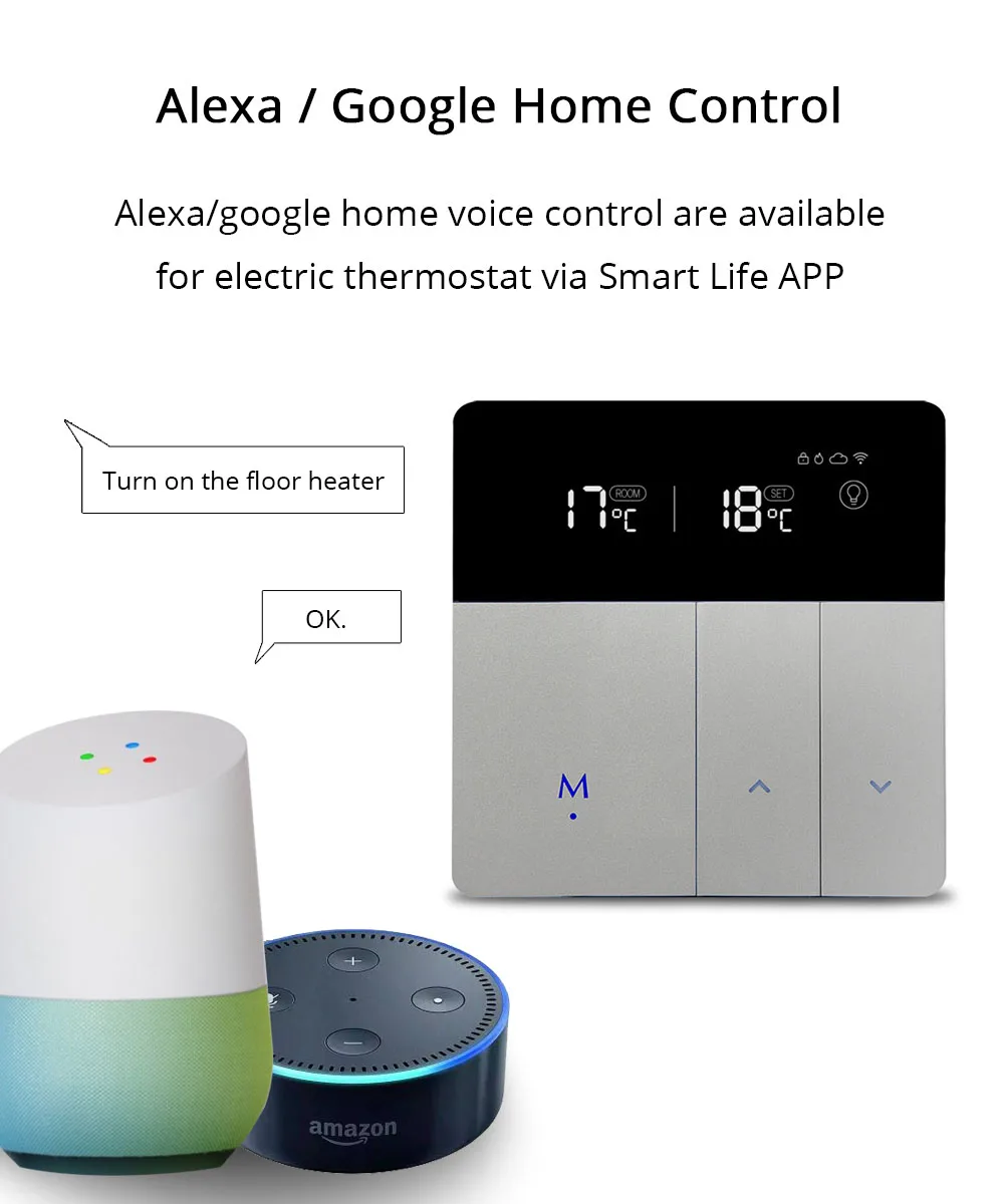 Zemismart Điện Sàn Làm Nóng Bình Giữ Nhiệt Tuya WiFi Alexa Google Điều Khiển Nhà Ấm Ngăn Đá Dưới Nóng Bình Giữ Nhiệt 16A 110V-240V