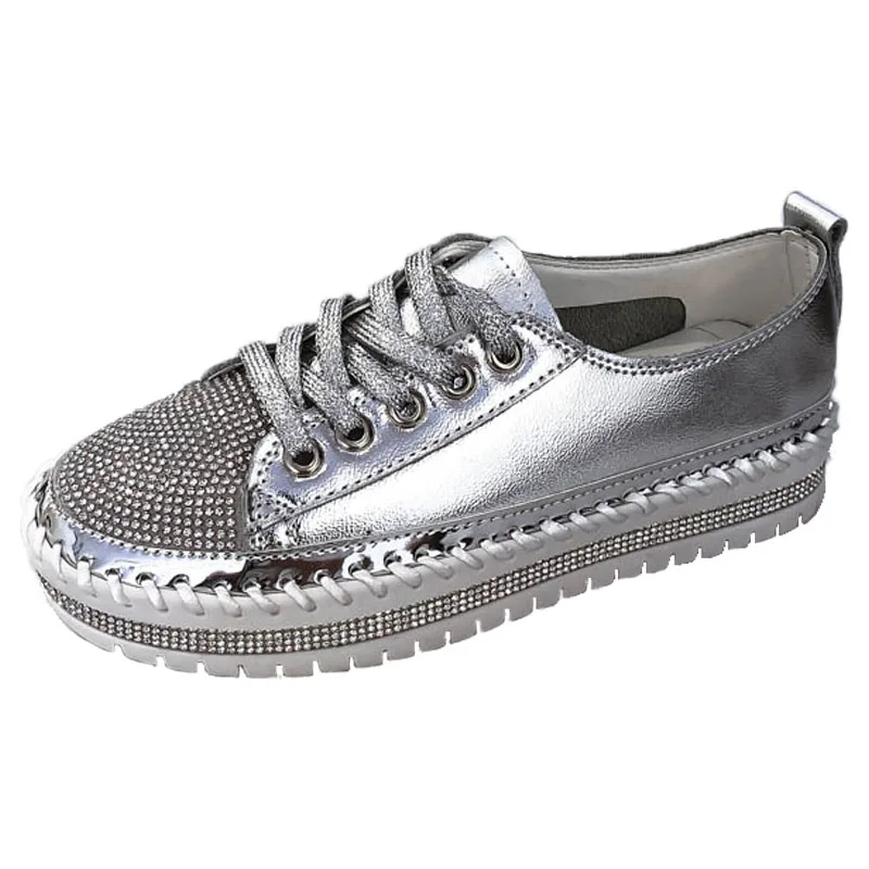 Round Toe 2024 Women Shoes Ballet Flats Platform Shallow Mouth Solid All-Match Crystal Creepers Dress Casual Fashion On Small