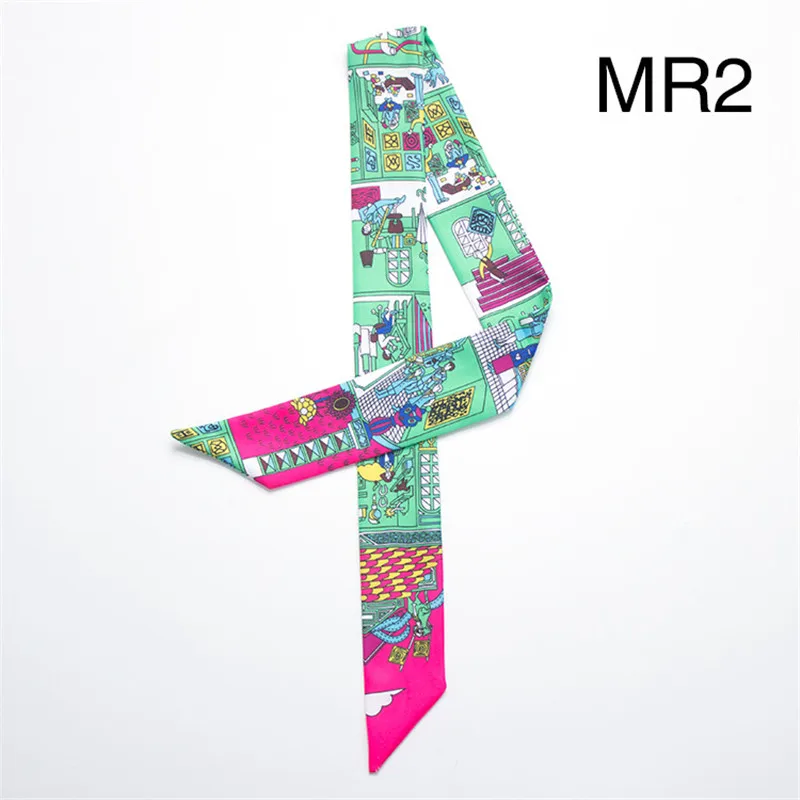 New Scarf Paris Family Print Women Silk Scarf Fashion Head Scarf Brand Small Tie Handle Bag Ribbons Small Long Scarves MR