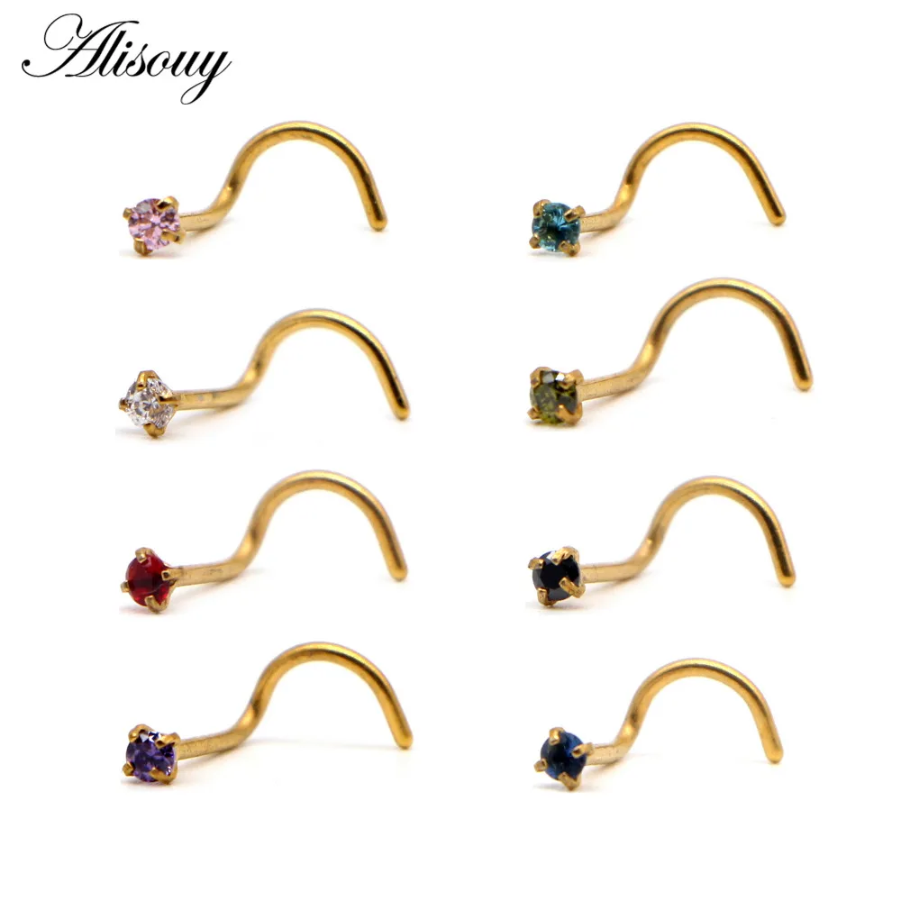Alisouy 1Pc Crystal Surgical Stainless Steel Nose Ring Piercing Nez Nose Piercing Stud Cartilage Piercing Nariz Body Jewelry