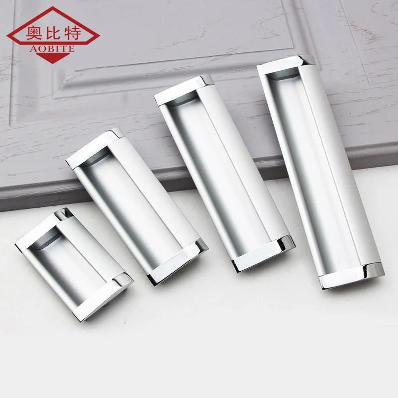 AOBITE Hide Handles Silver Sliding Door Pulls Stealth Modern Aluminum Closet Cupboard Drawer Concealed Flat Hardware Handle 320