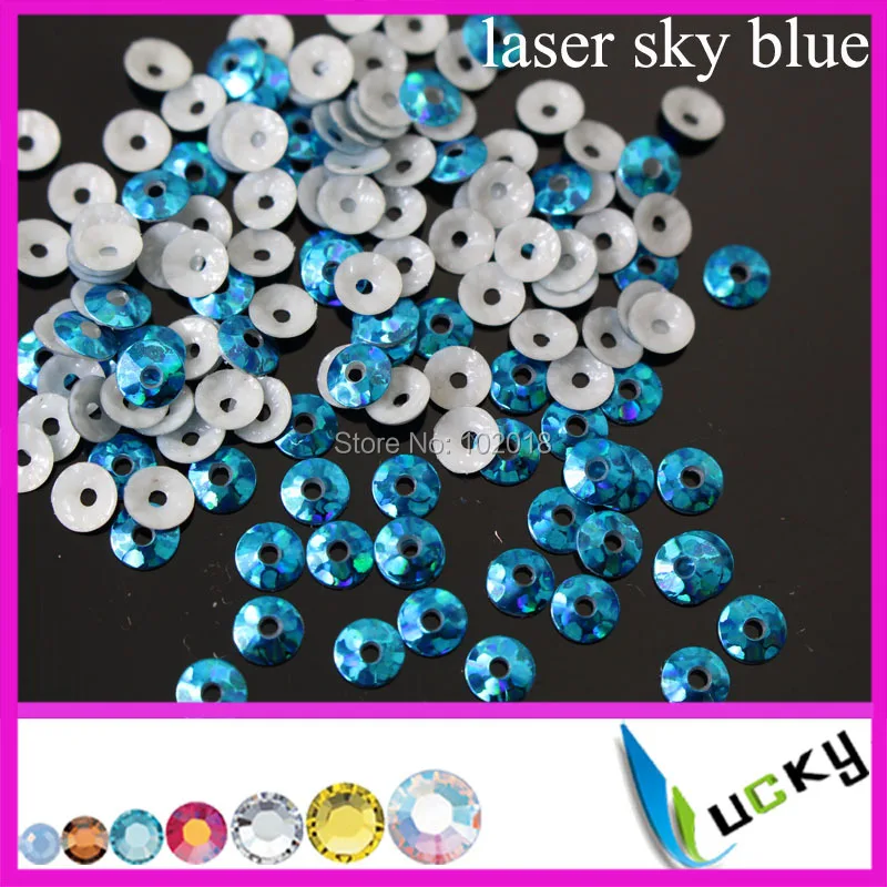 3mm Super Shiny HEAT  Spangle Sequin Heat Sequin With  Hole LASER sky blue color Strong glue