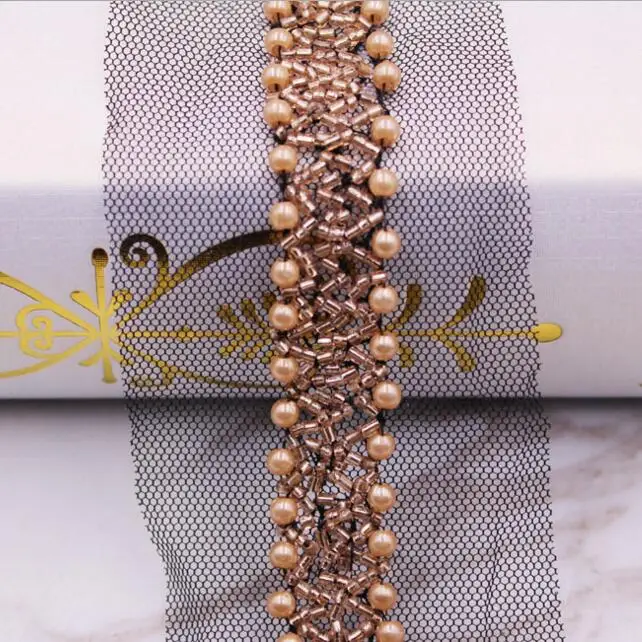 10 Yards/lô 1.5 cm Đính Hạt Ngọc Trai Ren Phụ Kiện Quần Áo Vải Cổ Áo Hoa Handmade Tự Làm Beading Ren Trim May chất liệu