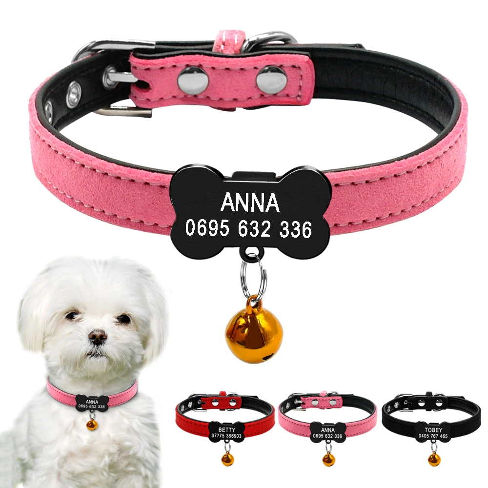 Personalized Cat Dog Collar Customized Leather Puppy Dogs ID Collar for Small Dogs With ID Tags Nameplate Free Engarving