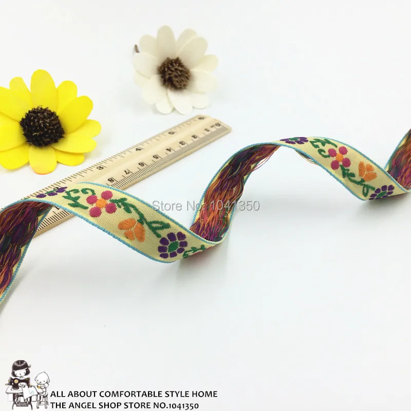 New 2014 ZAKKA  lace 5/8'' 16mm 20yard/set 100% polyester computer jacquard ribbon colour flower free shipping