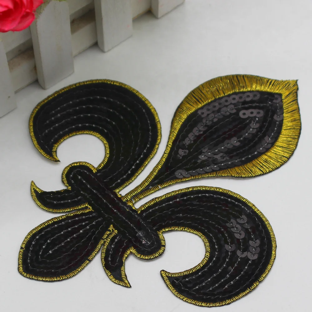 Iron On Sequined Appliques Gold Embroidered Patches 16CM*14CM