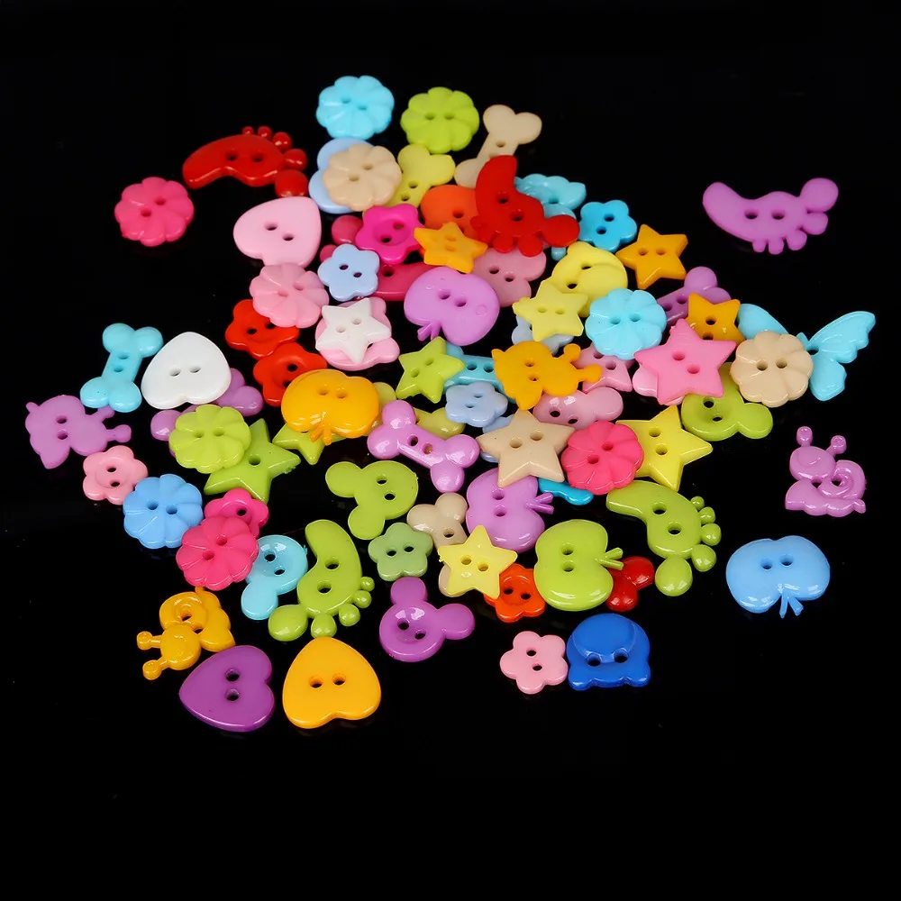 20-200PCS 2-4 Holes Plastic Resin Buttons Kid\'s Apparel Sewing Accessories Multicolor Animal/Flower Mix Shape DIY scrapbooking