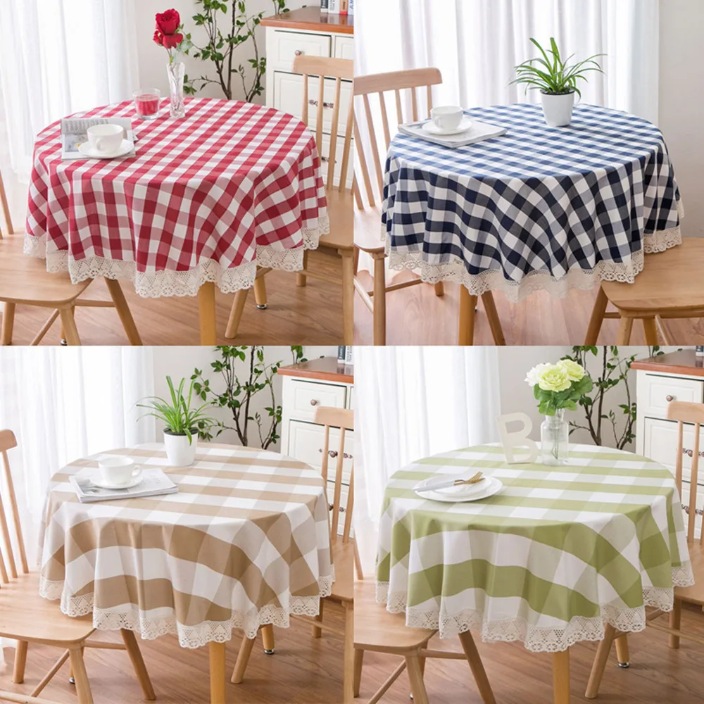 

Round Tablecloth Thick Plaid Cotton Linen Kitchen Dinner Table Cloth Lace Pastoral Style Simple Coffee Table Nordic Decor Cloth