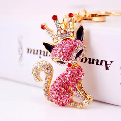 Fashion Creative Lovely Crystal Crown Fox Car Pendant Keychain For Women Bag Keychains Rhinestone Car keyrings Gifts Jewelry