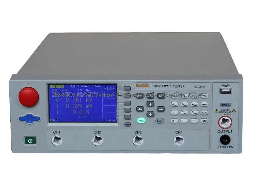 

Eucol U9052 4-Channel Hipot Tester AC:5kV, DC: 6kV, AC 30mA,DC 10mA Insulation resistance test:0.1-10G OHMS