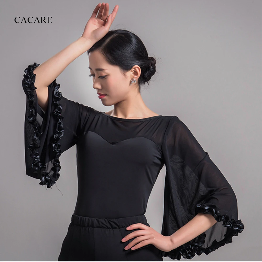 Dance Tops Shirt for Ballroom Waltz Modern Dresses Dance Suit Competition Dresses Stage Costume Women Clothes Jazz D0144 Black