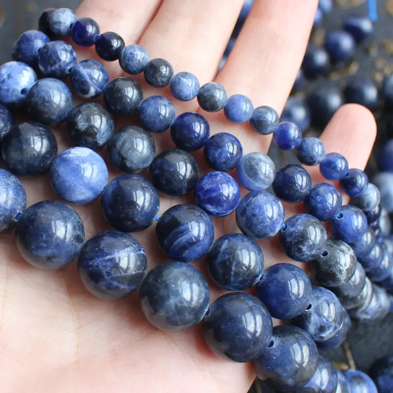 Natural Smooth Sodalite Stone 4-20mm Round Beads 15