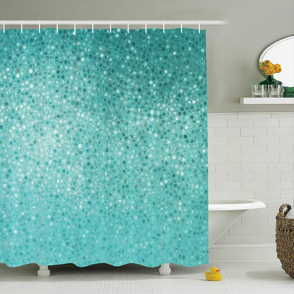 

Turquoise Decor Shower Curtain Set Small Dot Mosaic Tiles Shape Simple Classical Creative Artful Fun Design Bathroom Accessories