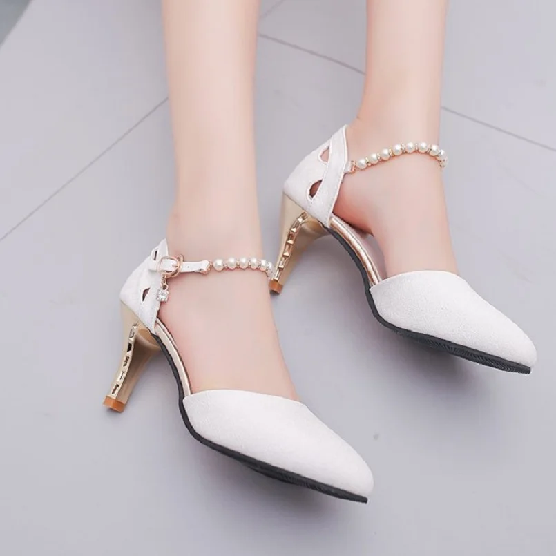 Marlisasa Women Fashion White High Heel Pumps Lady Casual High Quality Pu Leather Golden High Heel Shoes Female Pink Shoes F2435