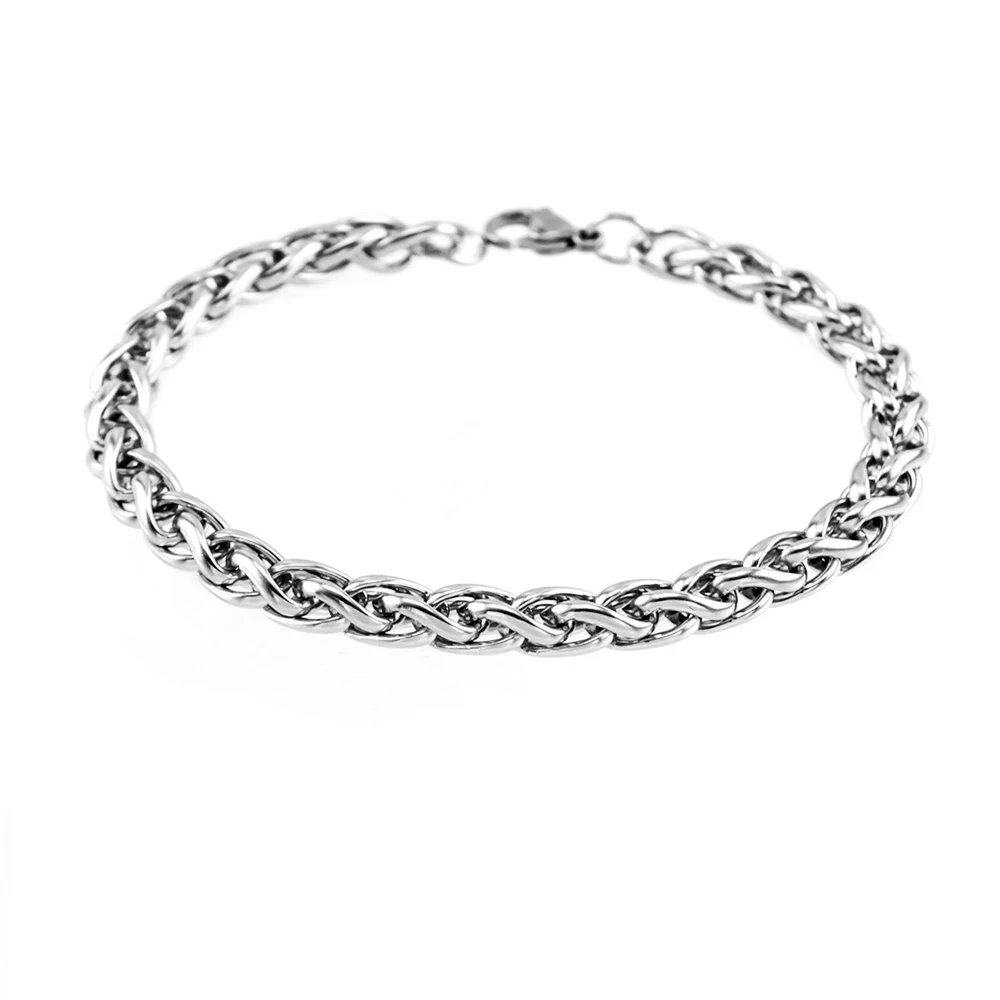 Stainless Steel Men's Women Braid Wheat link chain bracelet 4/5/6mm woven wristband bangle HighQuality Wholesale