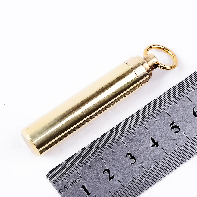1 PC Solid Brass Waterproof Pill Capsule Fob Holder Case With Key Ring Small Medicine Container Seal Box Portable EDC Keychain