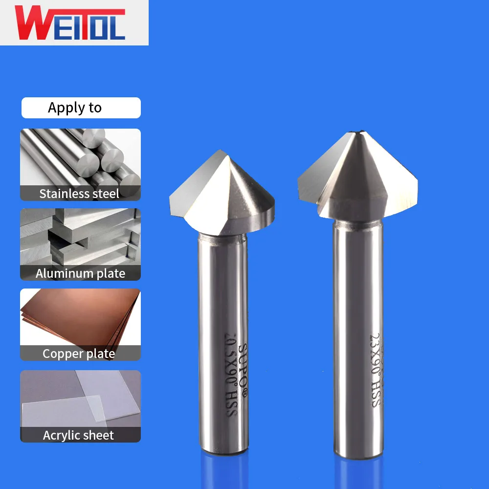 Weitol 1 flauto/3 flauti smusso bit 90 gradi frese HSS fresa per il taglio in acciaio inox incidere strumenti