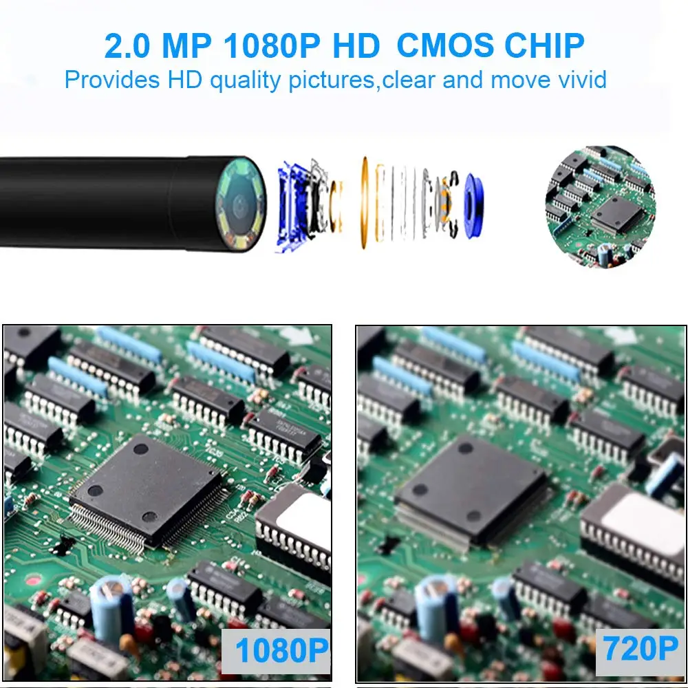 WiFi Borescope HD 2MP 1080P Endoscope Camera IP68 Waterproof 6 LED Light Built-in 18650 Battery Wireless Camera for IOS &Android