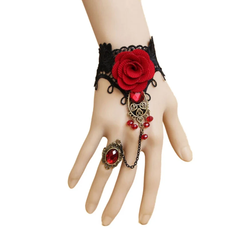 Jlong Retro Metalen Armband Lace Red Rose Handschoenen 2018 Nieuwe Mode Bloemen Vrouwen Wanten