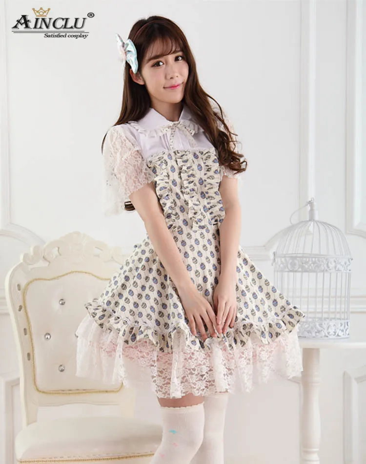 Ainclu Women's Light Yellow Polyester Lace Fly Sleeve Ladylike Easter Princess Lolita Dress