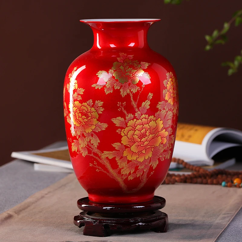 New Chinese Style Vase Jingdezhen Classical Porcelain Crystal Glaze Flower Vase Home Decor Handmade Shining Famille Rose Vases