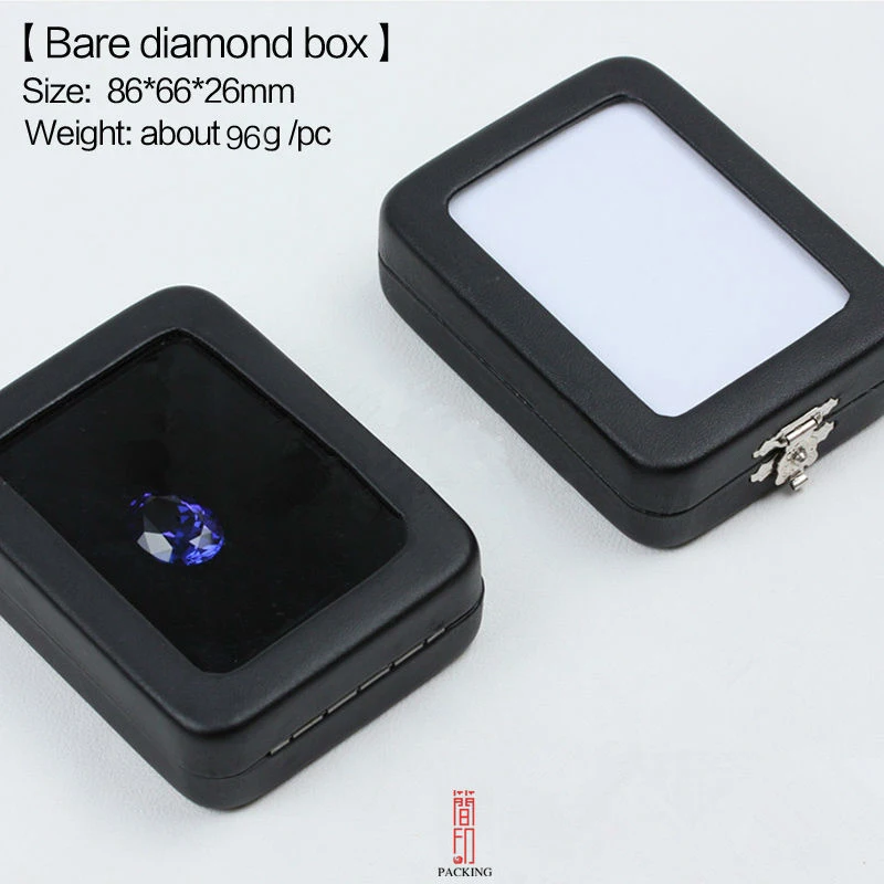 Caja de diamantes rectangular de cuero negro, expositor de piedras, blanco y negro cojín reversible, venta al por mayor, 6 unids/lote