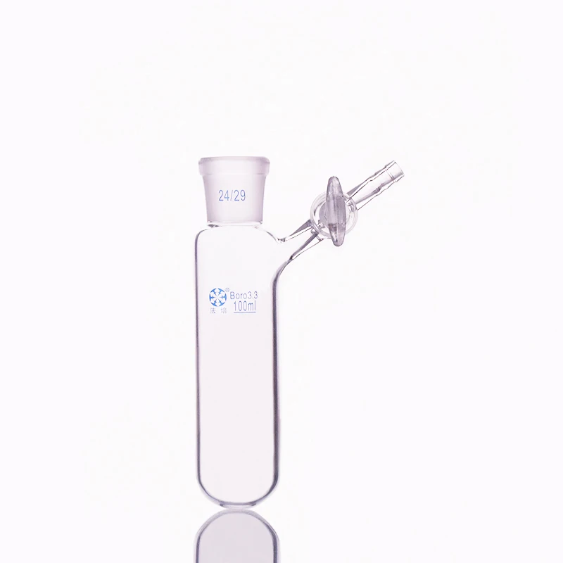 FAPE Reaction tube with glass valve and standard ground mouth, Capacity 100mL and joint 24/29, High borosilicate glass
