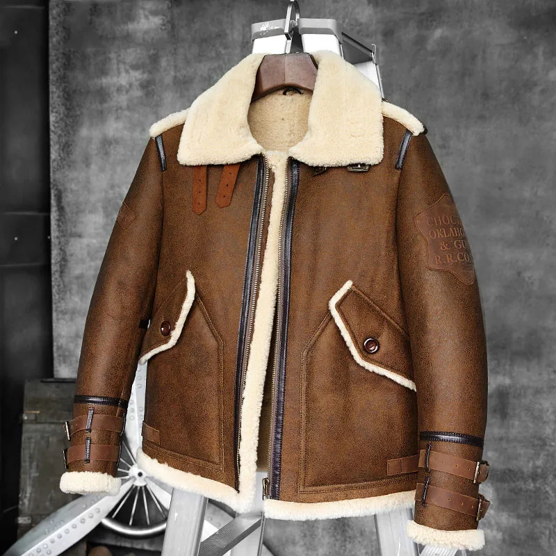 

Mens B-3/B-6 Sheepskin Shearling Bomber Jacket Brown Color