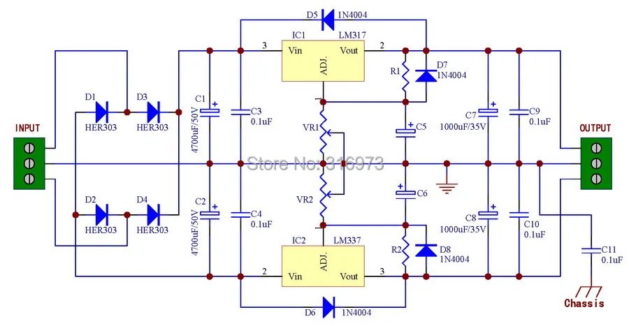PCB Power Supply Board Kit, Baseado em LM317 e LM337 IC