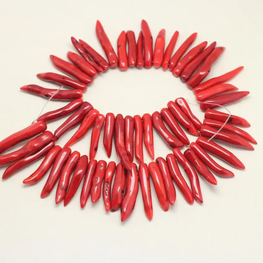 Approx 48pcs/Strand Chilli Pepper Shape Natural Red Coral Sticks Beads Pendant Necklace,Top Drilled Smooth Coral Jewelry Making