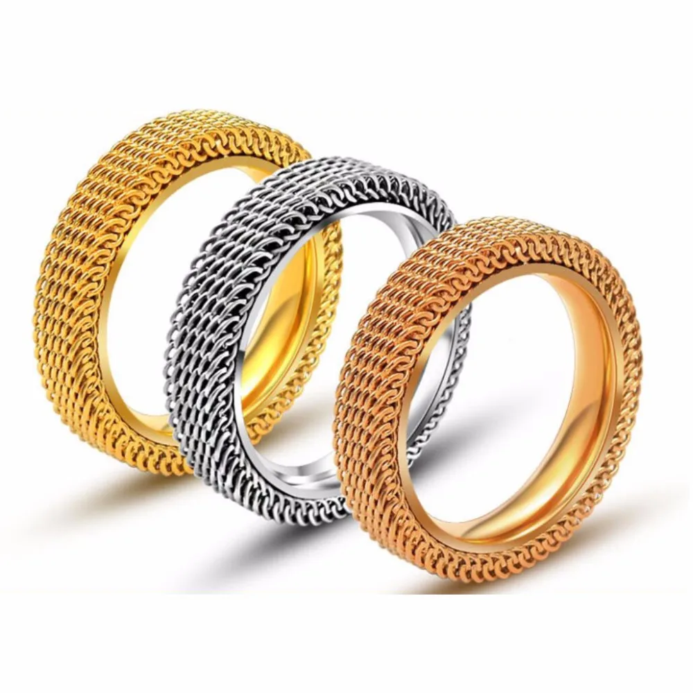 

Unique Design 4mm Wide Punk Deformable Mesh Ring For Gift Stainless Steel Women Jewelry Accessories Rings 3 colors