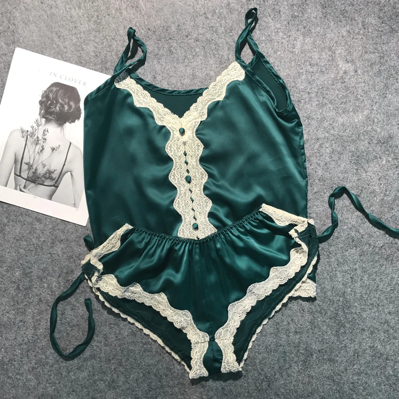 

Роскошные женские пижамные комплекты 2018, брендовая атласная летняя одежда для сна, привлекательный женский комплект, элегантная зеленая ночная рубашка, Лидер продаж