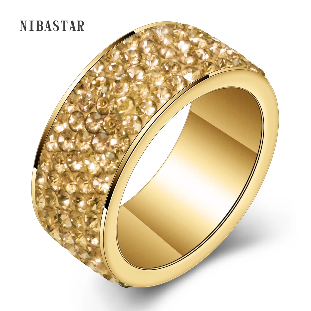 New Fashion Jewelry New Titanium steel Jewelry women gold-color Crystal Rings for women