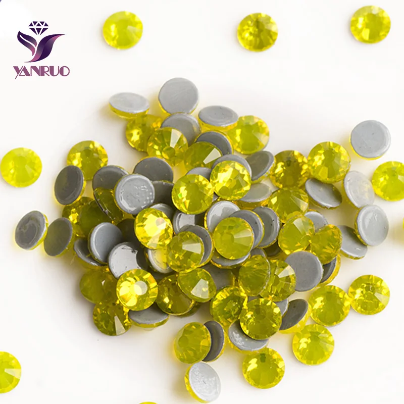 YANRUO 2058HF Hot Fix Citrine Yellow Glass Rhinestone Flatback Glitters Crystal Heat Iron Transfers for Dance Clothes