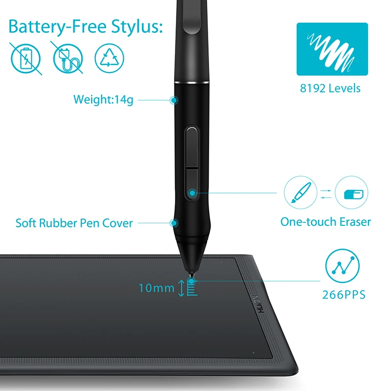 11×6.8 Inch HUION Graphics Tablet Q11K V2 USB 2.4G Wireless Drawing Tablets with Battery-free Tilt Function Digital Pen