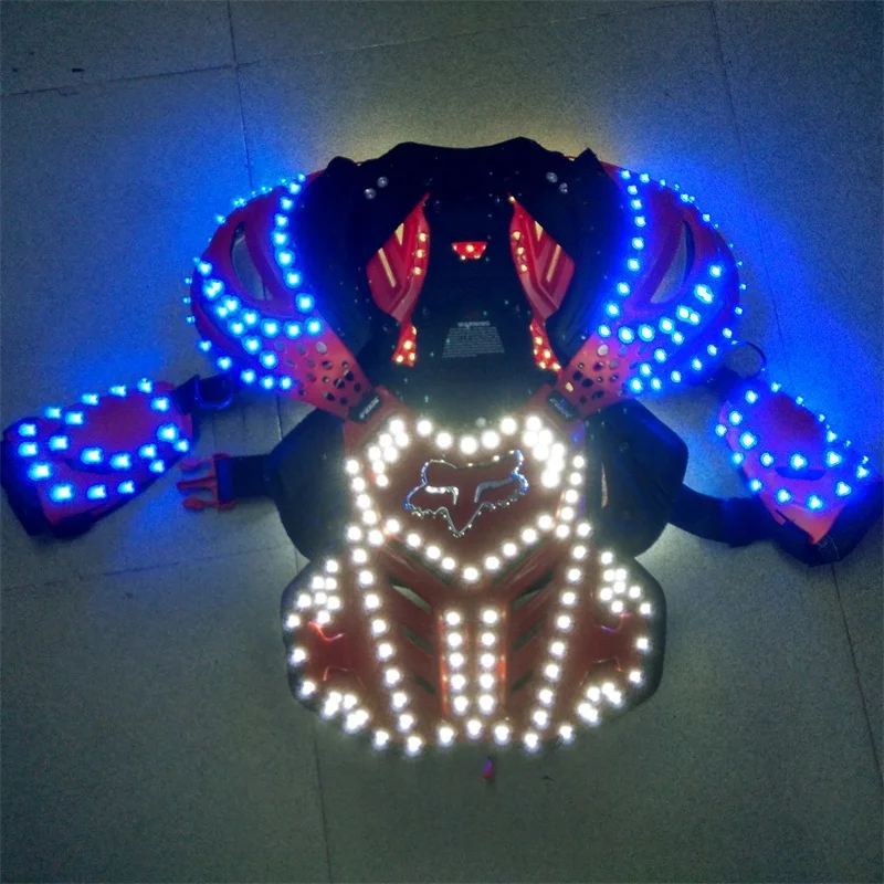 High quality red body color rubber LED glowing white blue color LED armor costumes for dj dancing performance