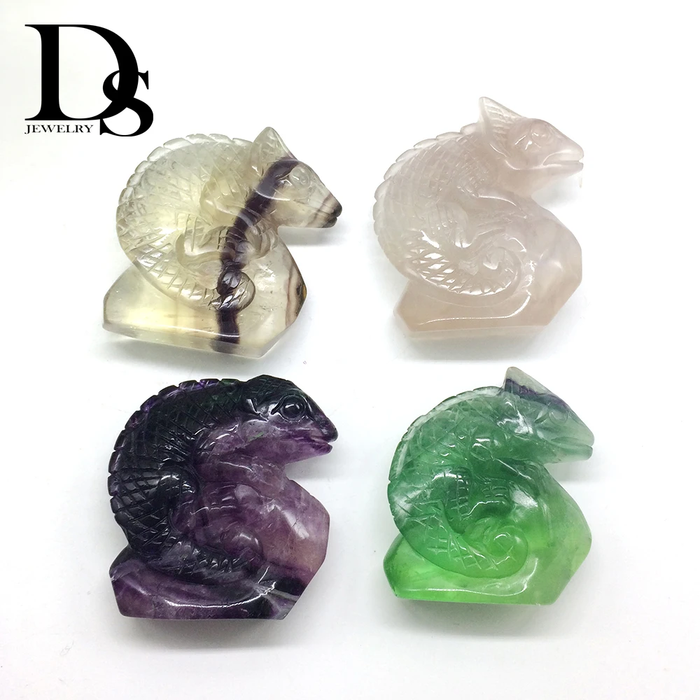 Natural Fluorite Chameleon Crystal Quartz lizard Carved Dragon Fluorspar Cabrite Vertebrate Animal Figurine Birthday Gifts