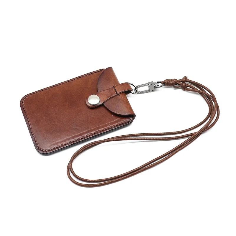 Top End Cowhide ID Badge Holder Retractable Lanyard Name Tag Id Card Vertical Style ID Credit Card Vintage Business Case