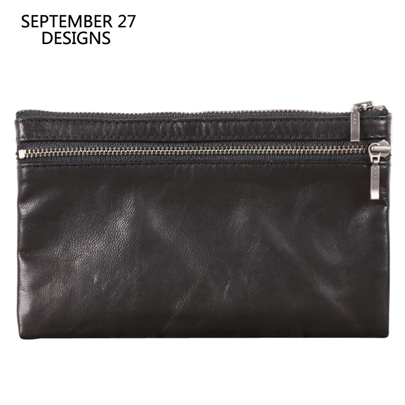 Zipper Long Wallets Men Genuine Leather Luxury Sheepskin Women Cell Phone Purses Casual Clutch Bag Storage Money Bag