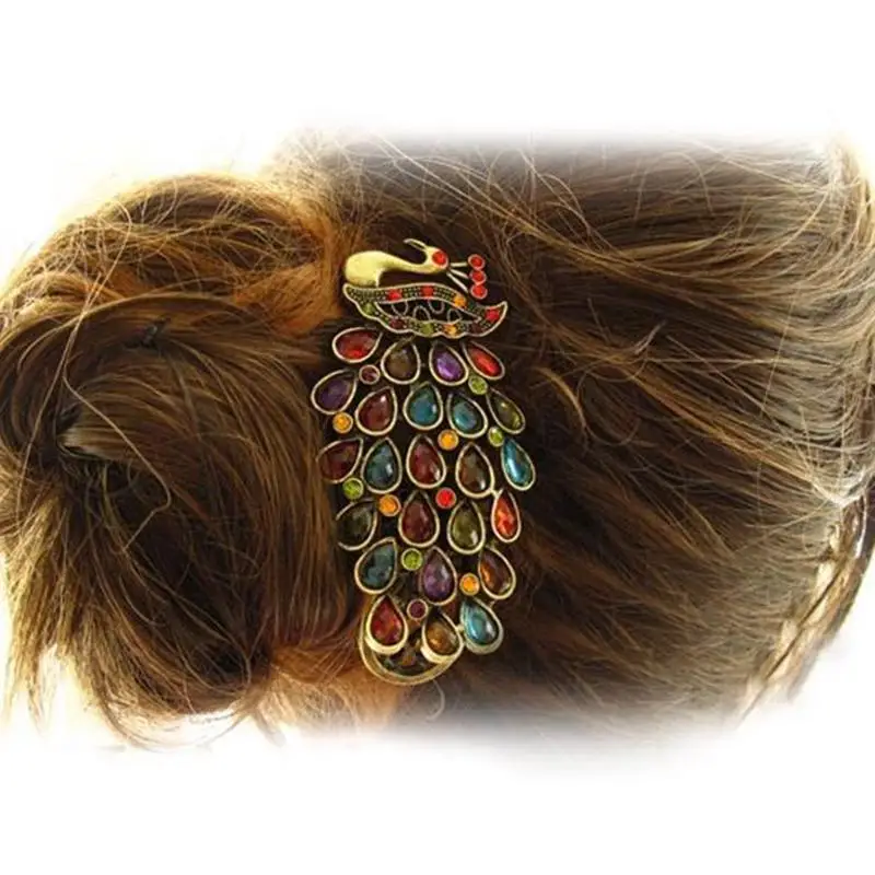 Vintage Gorgeous Multicolor crystal Peacock hairpin clip hair accessories