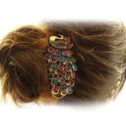 Vintage Gorgeous Multicolor crystal Peacock hairpin clip hair accessories