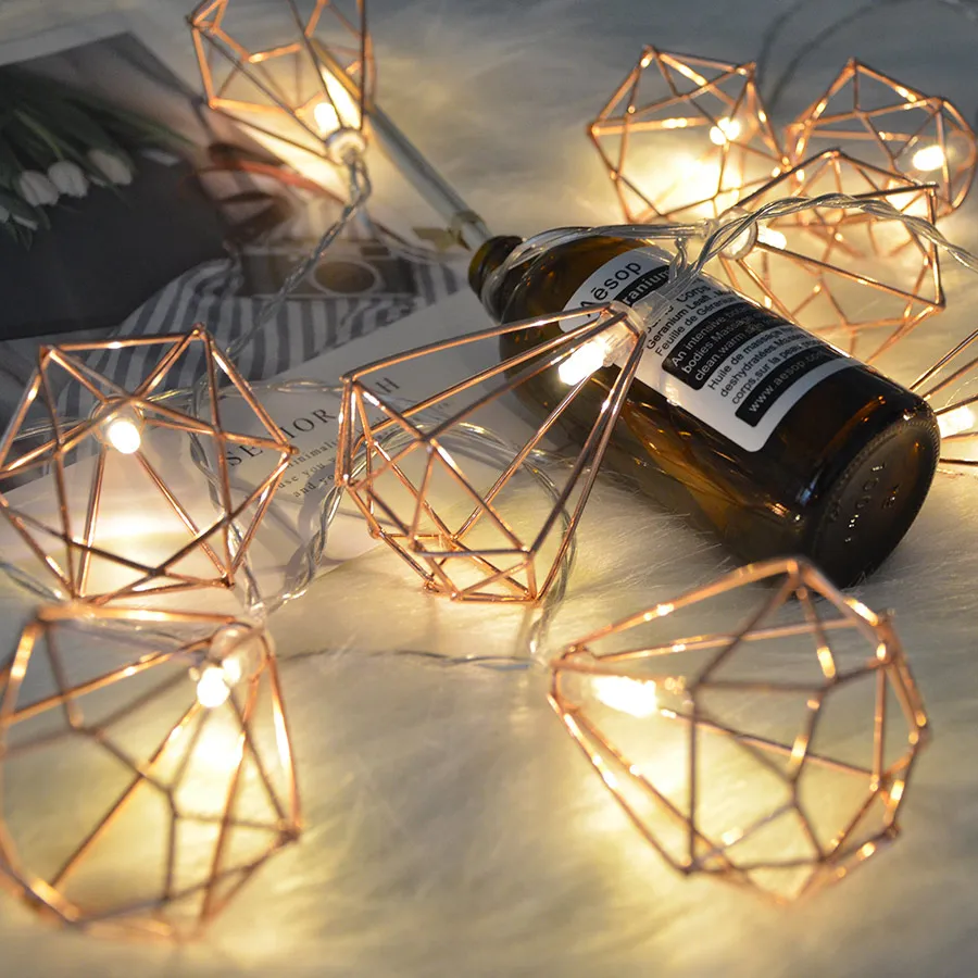 1.5M/3M 10/20 LED Retro Metal Battery / USB LED Fairy String Lights Diamond Lantern Xmas Tree Wedding Party Decor Holiday Lamp