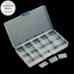 LINSOIR-Caja organizadora de plástico para almacenamiento de joyas, contenedor de cuentas, herramientas ajustables, 15 celdas, F2414