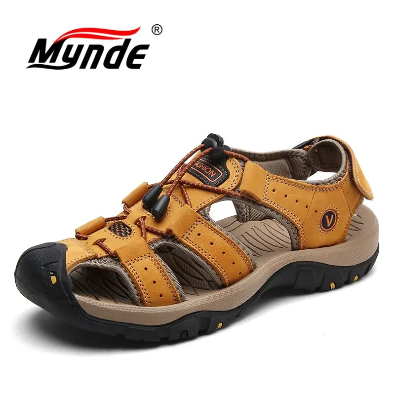 Mynde Brand Genuine Leather Men Shoes Summer New Large Size Men\'s Sandals Men Sandals Fashion Sandals Slippers Big Size 38-47