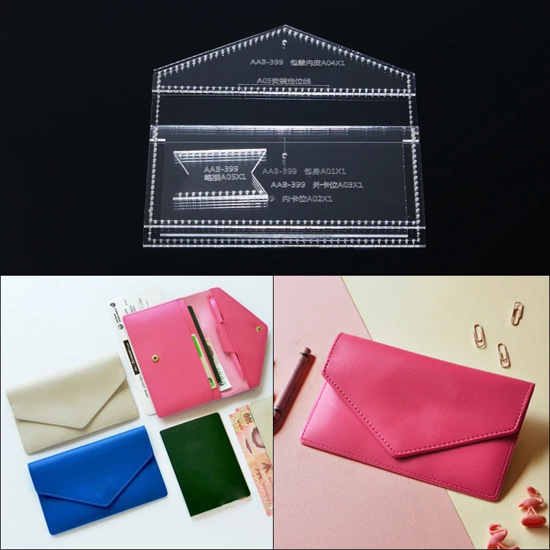 1set 16.5*10.4*1cm DIY leather craft sewing pattern women Envelope wallet Clutch bag Acrylic template set