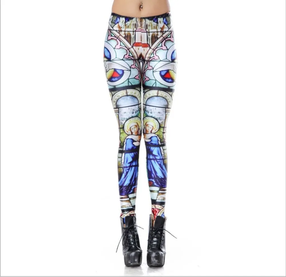 Szblaze marca de moda das mulheres igreja impressão leggings sexy fino engraçado cosplay legging animação digital lápis pant