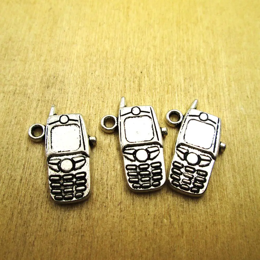 15pcs-- 16*24MM mini cellular phone one side Charms   DIY necklace/ bracelets  charms antique silver tone