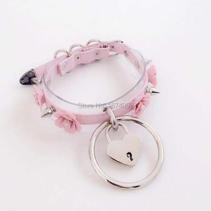 Harajuku Girl Women Cosplay %100 Handcrafted Heart Locket Choker O Round Collar Sub Collar Big Rose Flower Choker Necklace